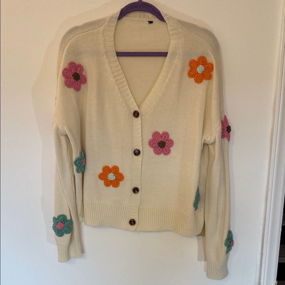Floral Cream Cardigan Sweater